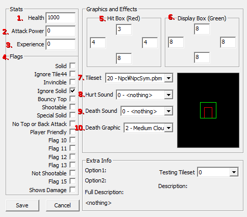 NPC Table window on Cave Editor